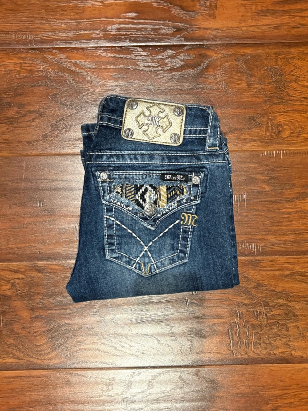 Miss Me Dark Wash Jeans with Gold Embellishment